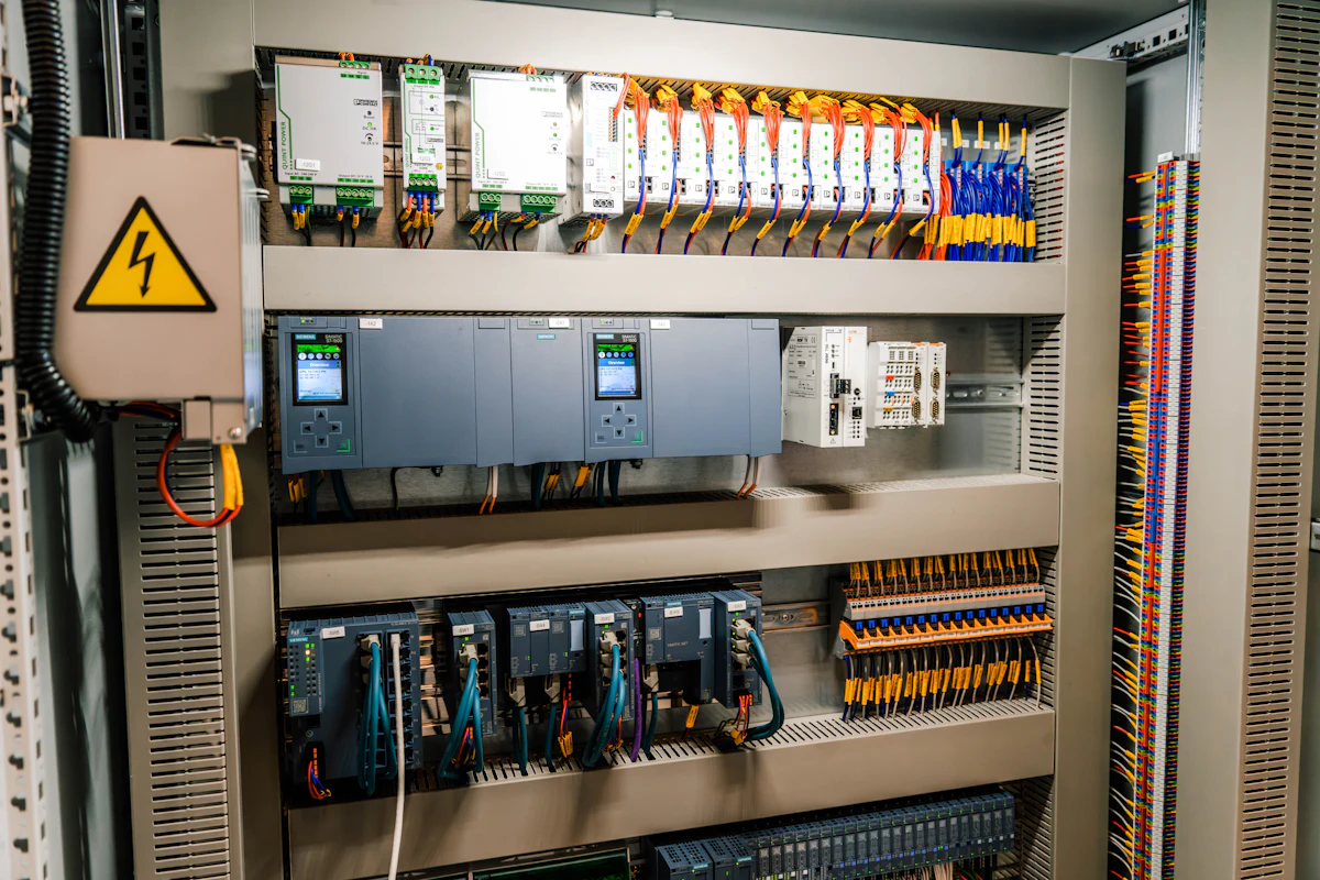 Control cabinet with controllers, network modules and neatly routed field wiring